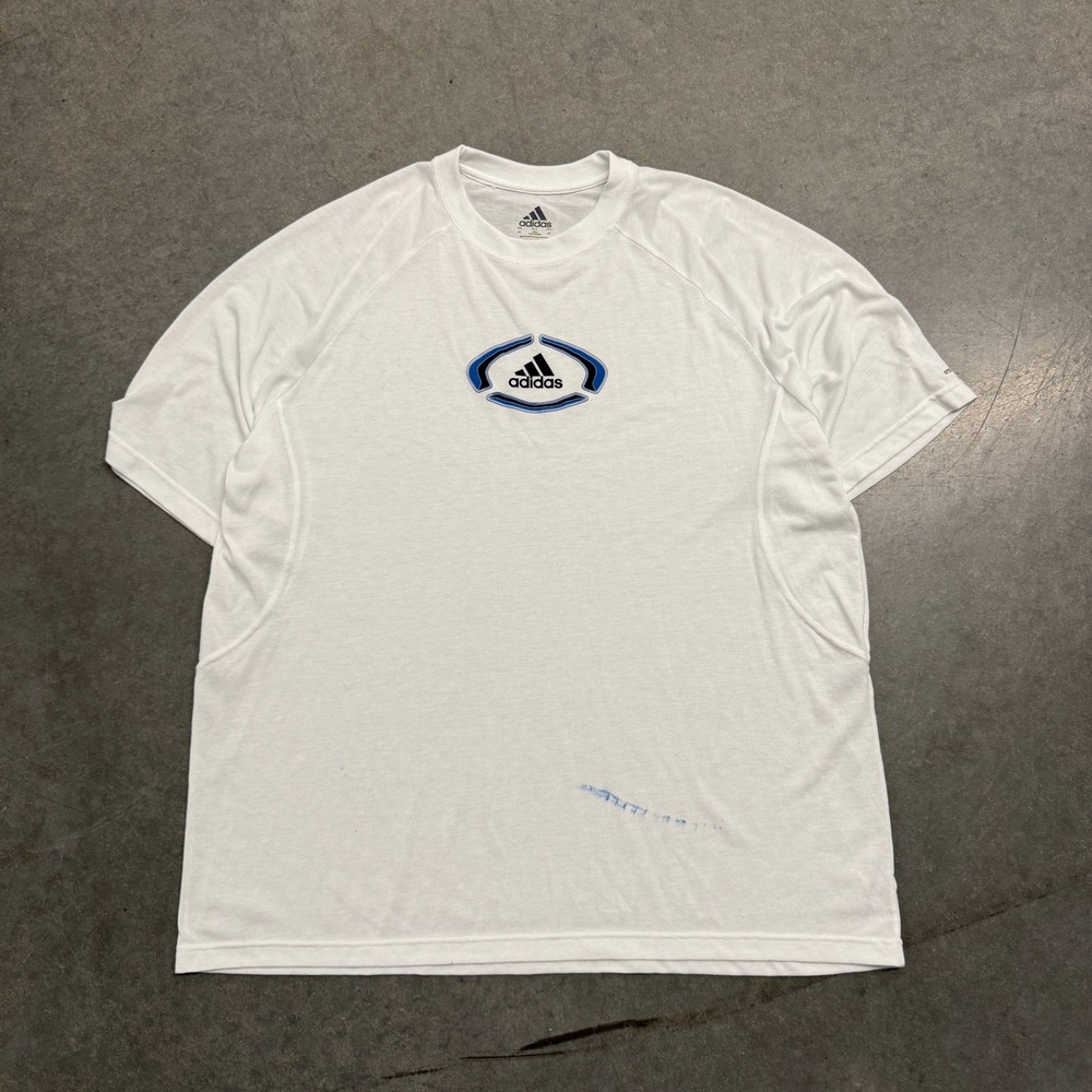 Adidas Athletic Training System T-Shirt Mens 2XL White Blue Logo ATS Performance